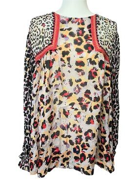 Bl^nk London for Anthropologie Joelle Leopard Peasant Blouse